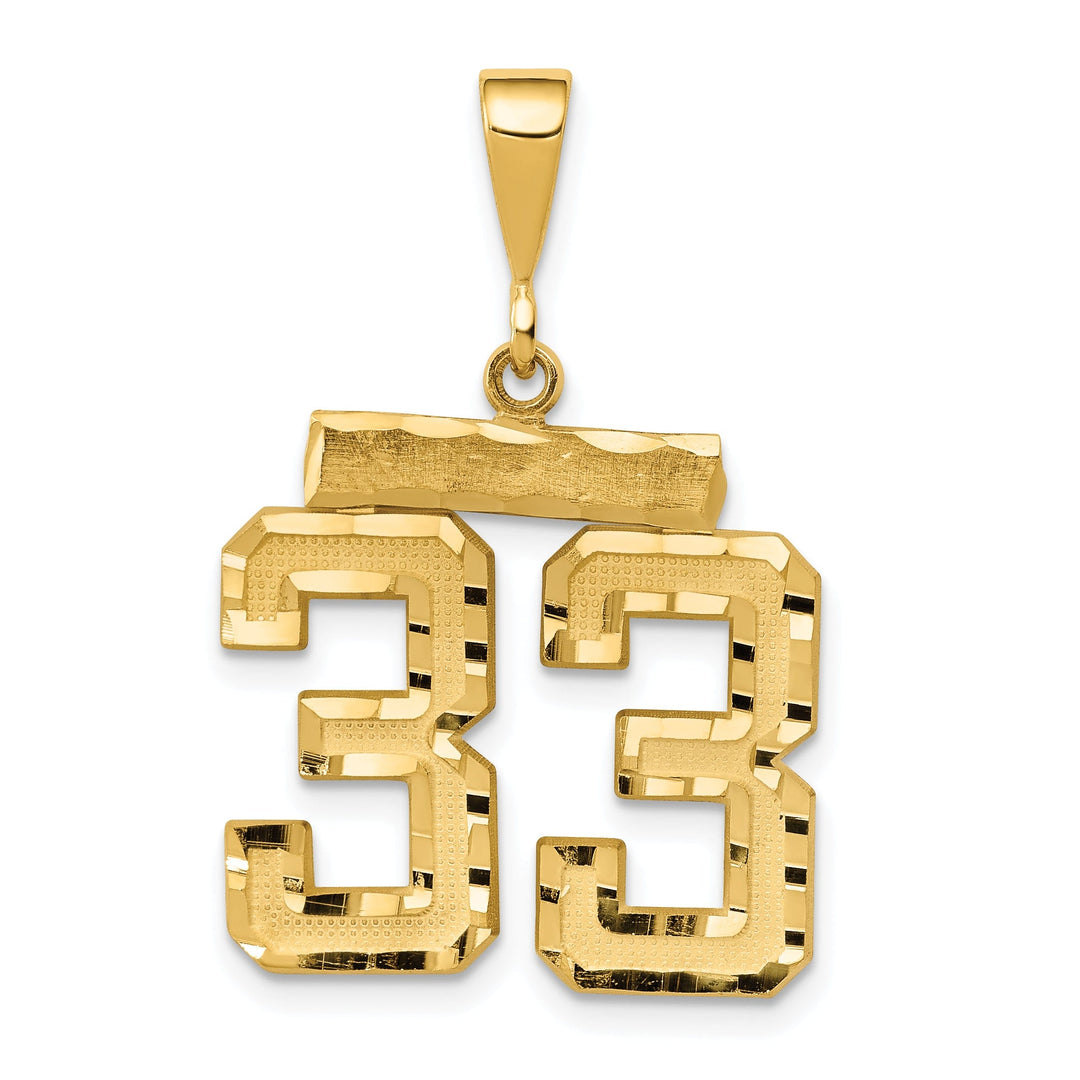 14K Yellow Gold Polished Diamond Cut Finish Medium Size Number 33 Charm Pendant