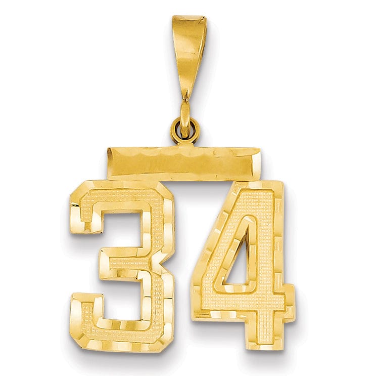 14K Yellow Gold Polished Diamond Cut Finish Medium Size Number 34 Charm Pendant