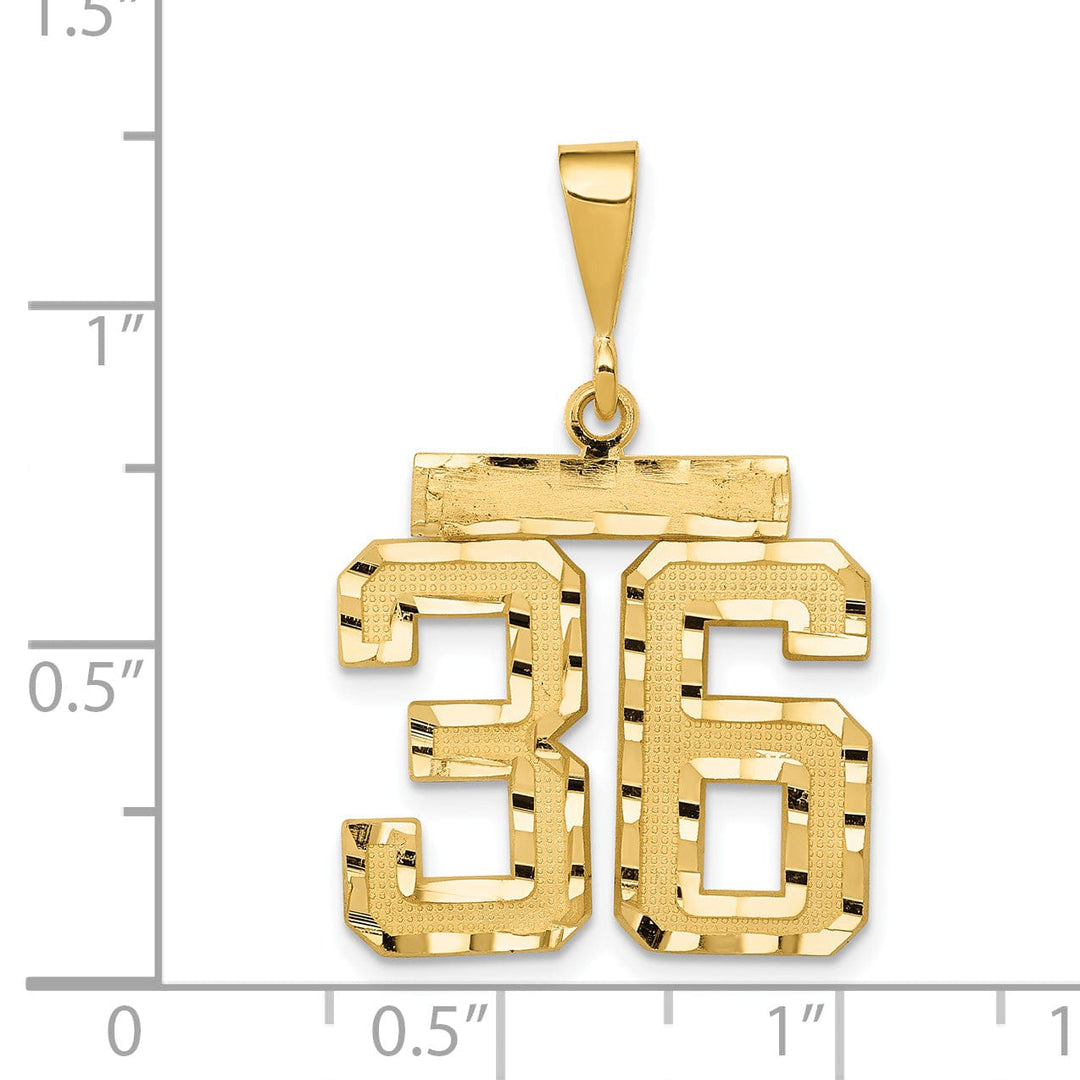 14K Yellow Gold Polished Diamond Cut Finish Medium Size Number 36 Charm Pendant