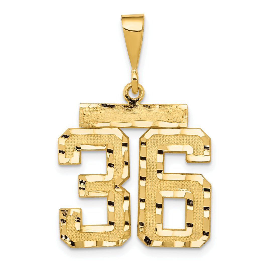 14K Yellow Gold Polished Diamond Cut Finish Medium Size Number 36 Charm Pendant