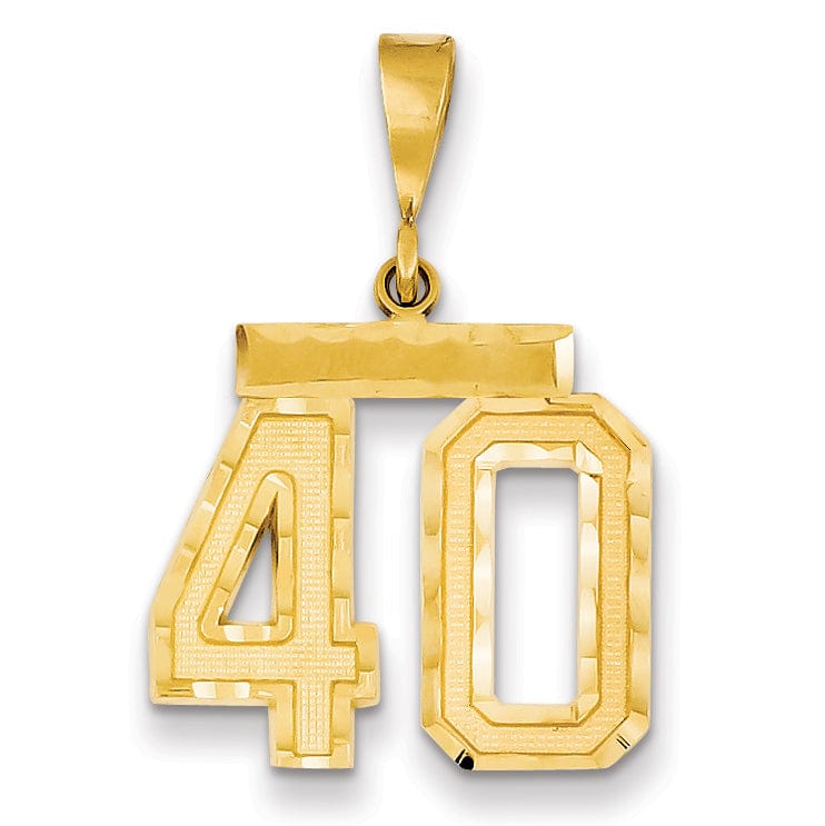14K Yellow Gold Polished Diamond Cut Finish Medium Size Number 40 Charm Pendant