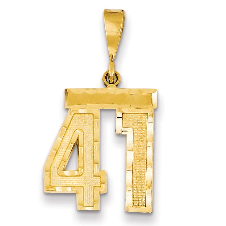 14K Yellow Gold Polished Diamond Cut Finish Medium Size Number 41 Charm Pendant