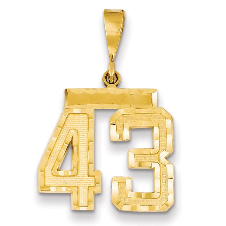 14K Yellow Gold Polished Diamond Cut Finish Medium Size Number 43 Charm Pendant