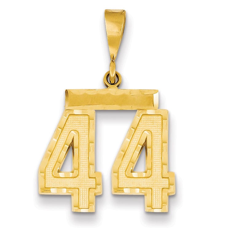 14K Yellow Gold Polished Diamond Cut Finish Medium Size Number 44 Charm Pendant