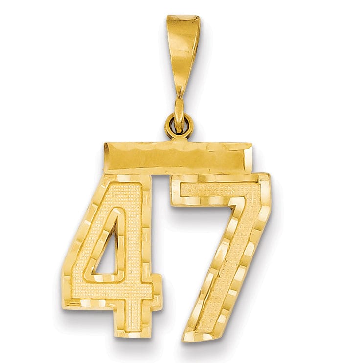 14K Yellow Gold Polished Diamond Cut Finish Medium Size Number 47 Charm Pendant