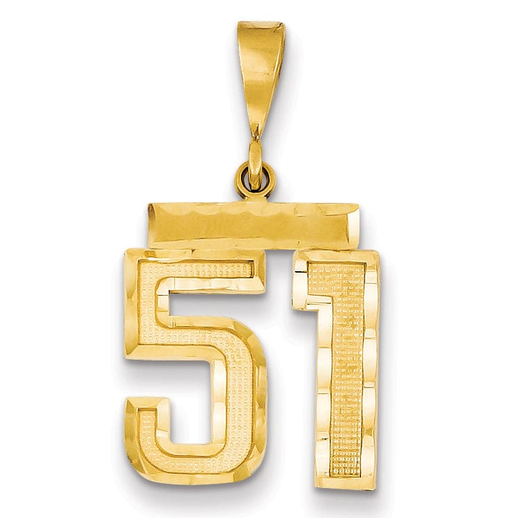 14K Yellow Gold Polished Diamond Cut Finish Medium Size Number 51 Charm Pendant