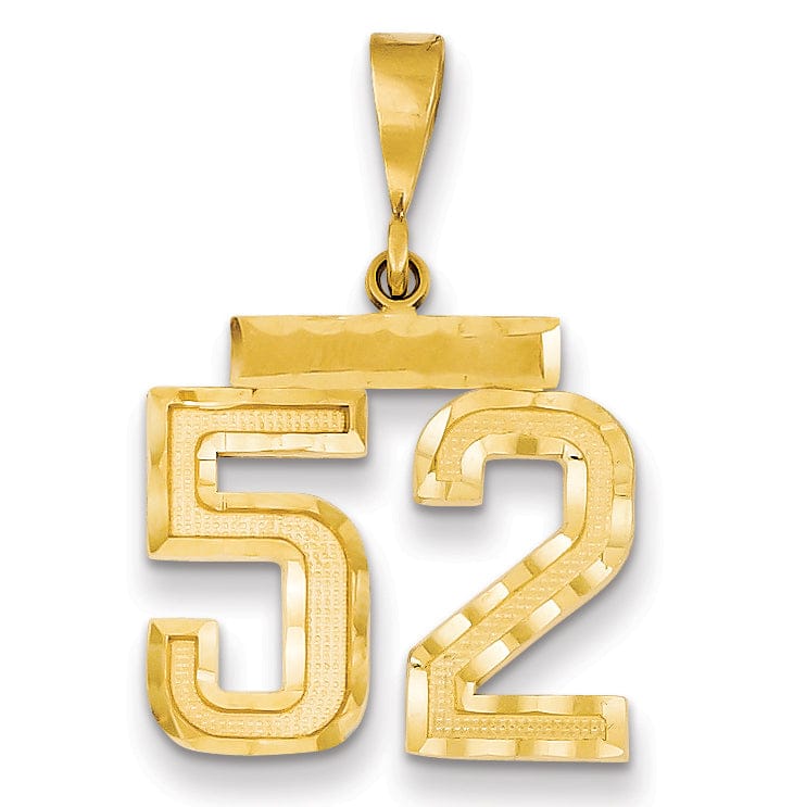 14K Yellow Gold Polished Diamond Cut Finish Medium Size Number 52 Charm Pendant