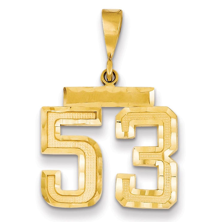 14K Yellow Gold Polished Diamond Cut Finish Medium Size Number 53 Charm Pendant