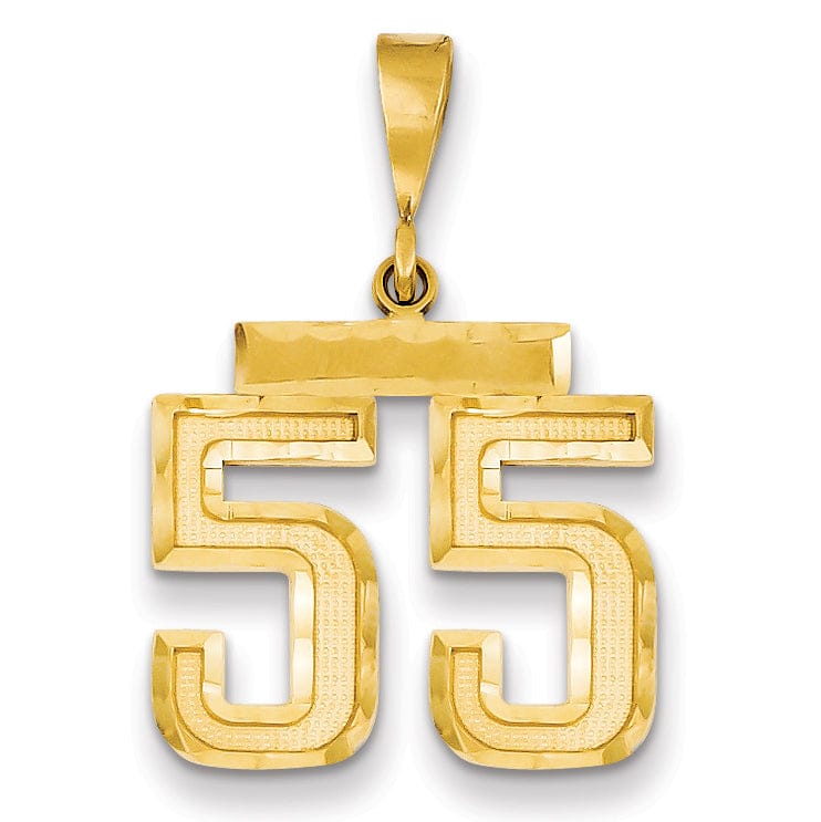14K Yellow Gold Polished Diamond Cut Finish Medium Size Number 55 Charm Pendant