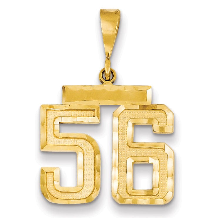 14K Yellow Gold Polished Diamond Cut Finish Medium Size Number 56 Charm Pendant