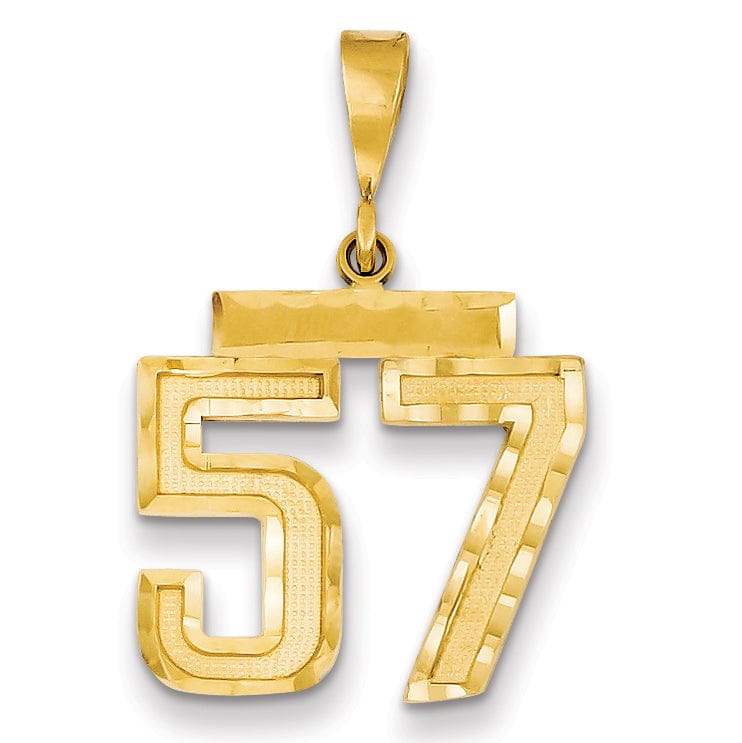 14K Yellow Gold Polished Diamond Cut Finish Medium Size Number 57 Charm Pendant