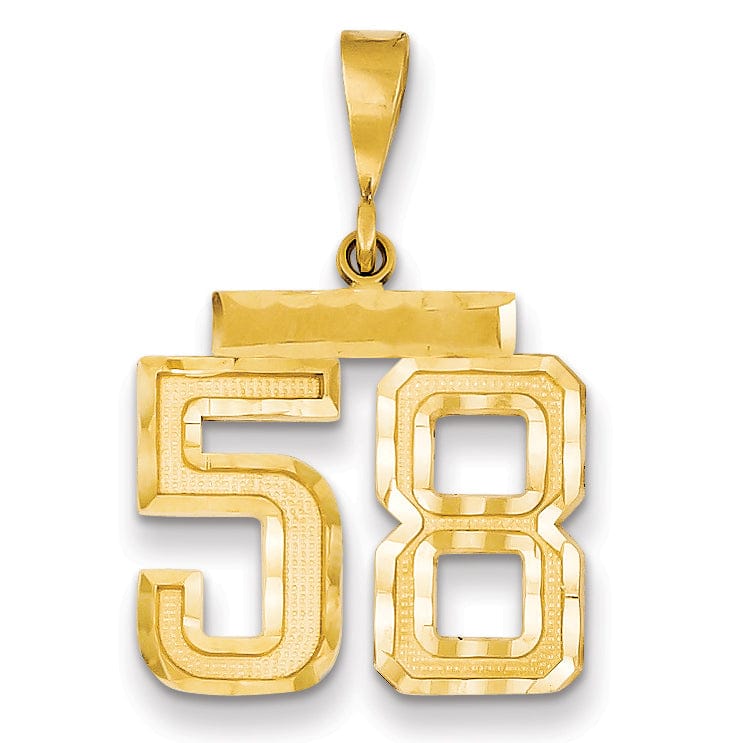 14K Yellow Gold Polished Diamond Cut Finish Medium Size Number 58 Charm Pendant