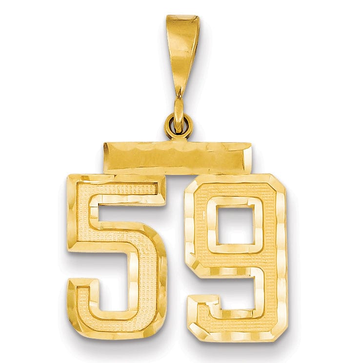14K Yellow Gold Polished Diamond Cut Finish Medium Size Number 59 Charm Pendant