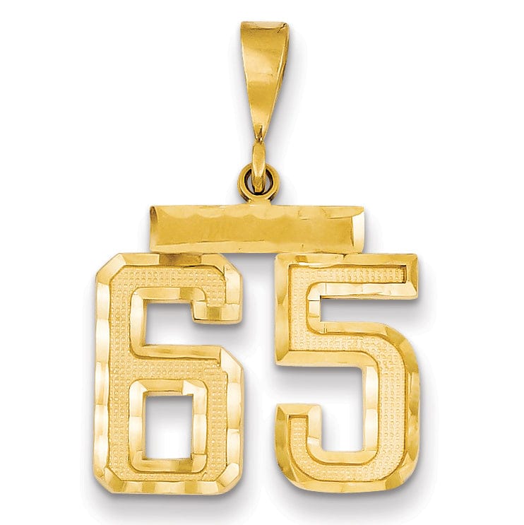 14K Yellow Gold Polished Diamond Cut Finish Medium Size Number 65 Charm Pendant