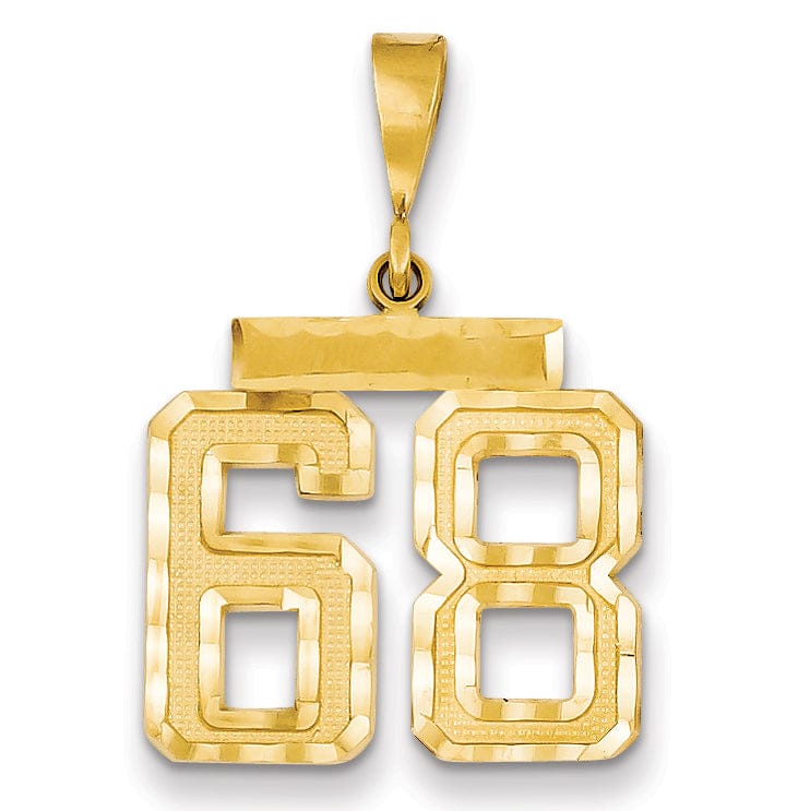 14K Yellow Gold Polished Diamond Cut Finish Medium Size Number 68 Charm Pendant