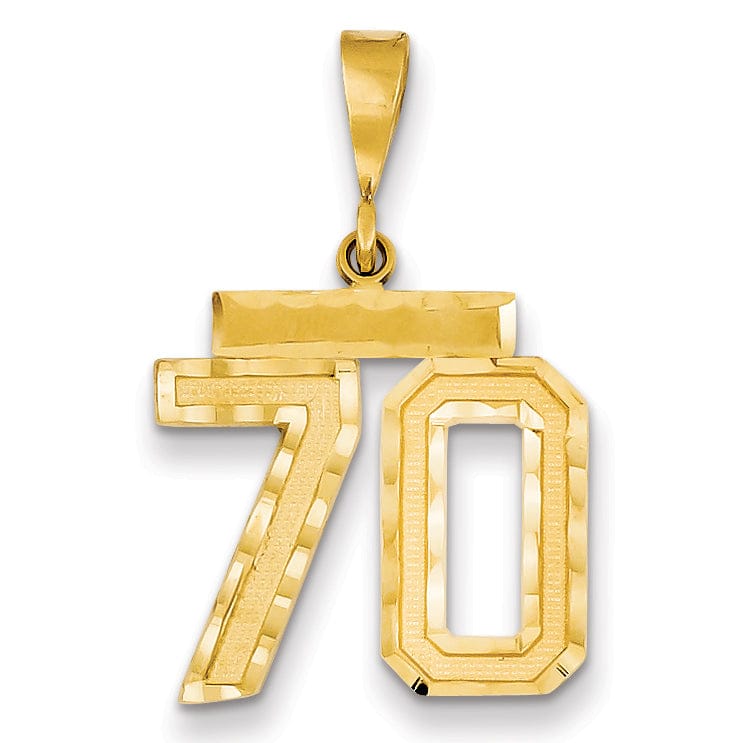 14K Yellow Gold Polished Diamond Cut Finish Medium Size Number 70 Charm Pendant