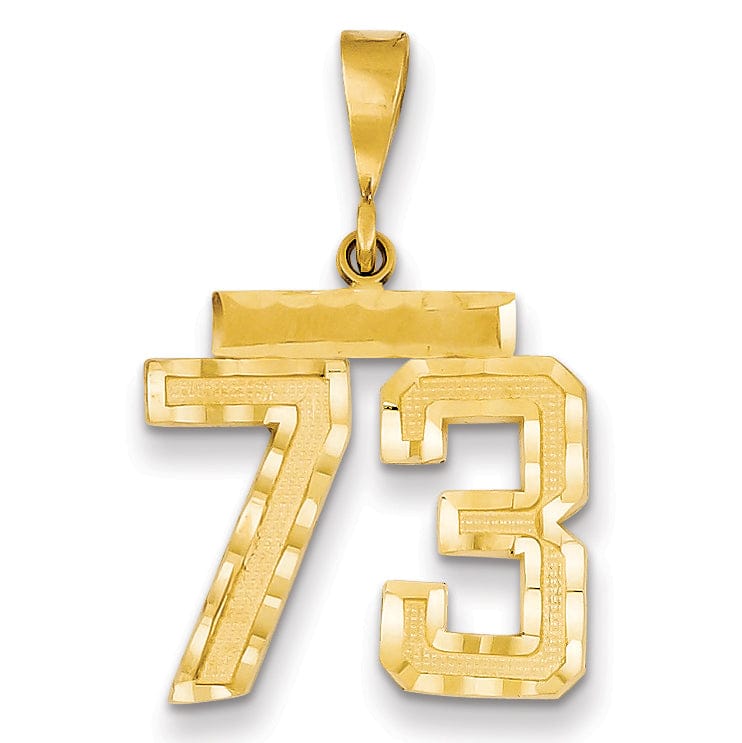 14K Yellow Gold Polished Diamond Cut Finish Medium Size Number 73 Charm Pendant