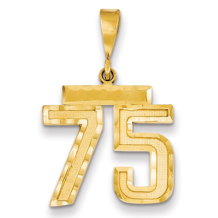 14K Yellow Gold Polished Diamond Cut Finish Medium Size Number 75 Charm Pendant
