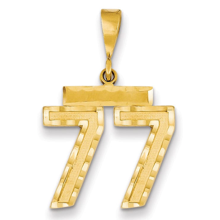 14K Yellow Gold Polished Diamond Cut Finish Medium Size Number 77 Charm Pendant