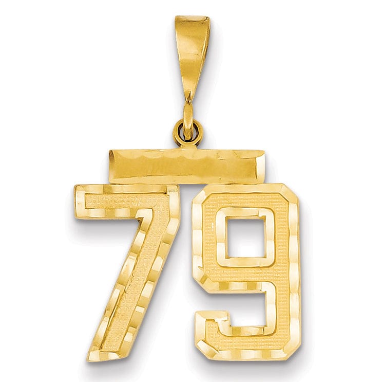 14K Yellow Gold Polished Diamond Cut Finish Medium Size Number 79 Charm Pendant