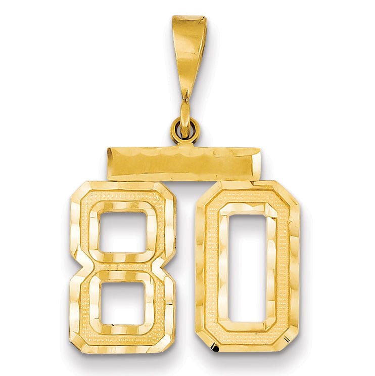 14K Yellow Gold Polished Diamond Cut Finish Medium Size Number 80 Charm Pendant