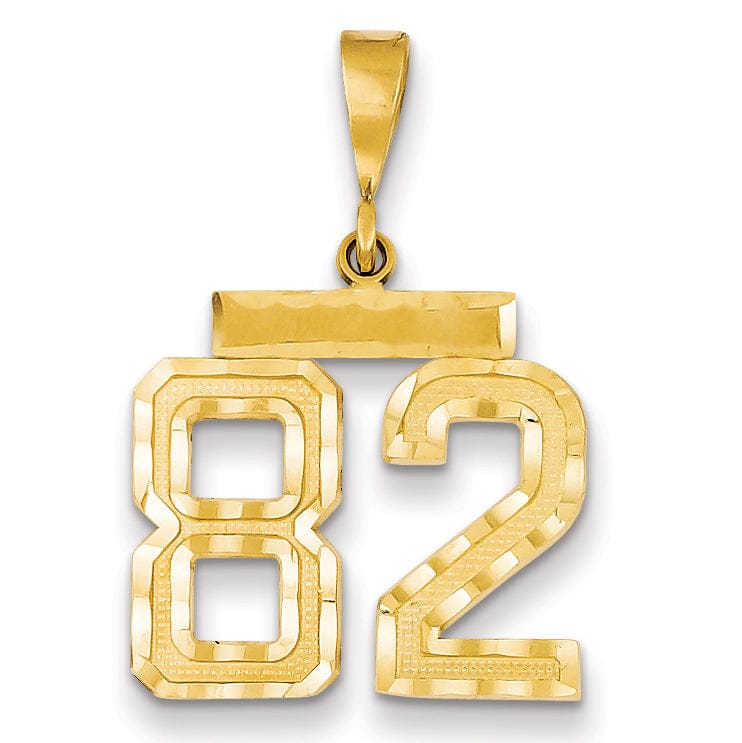 14K Yellow Gold Polished Diamond Cut Finish Medium Size Number 82 Charm Pendant