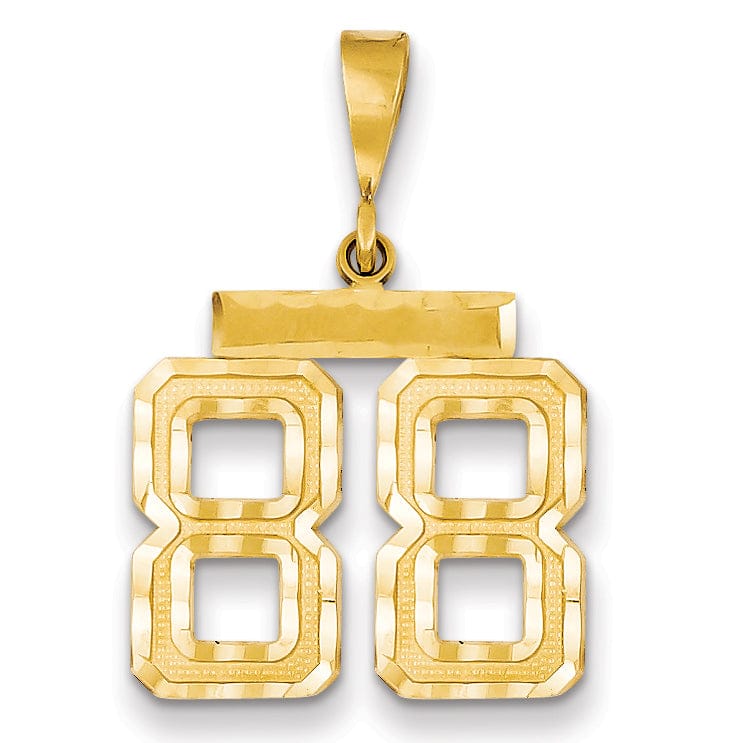 14K Yellow Gold Polished Diamond Cut Finish Medium Size Number 88 Charm Pendant