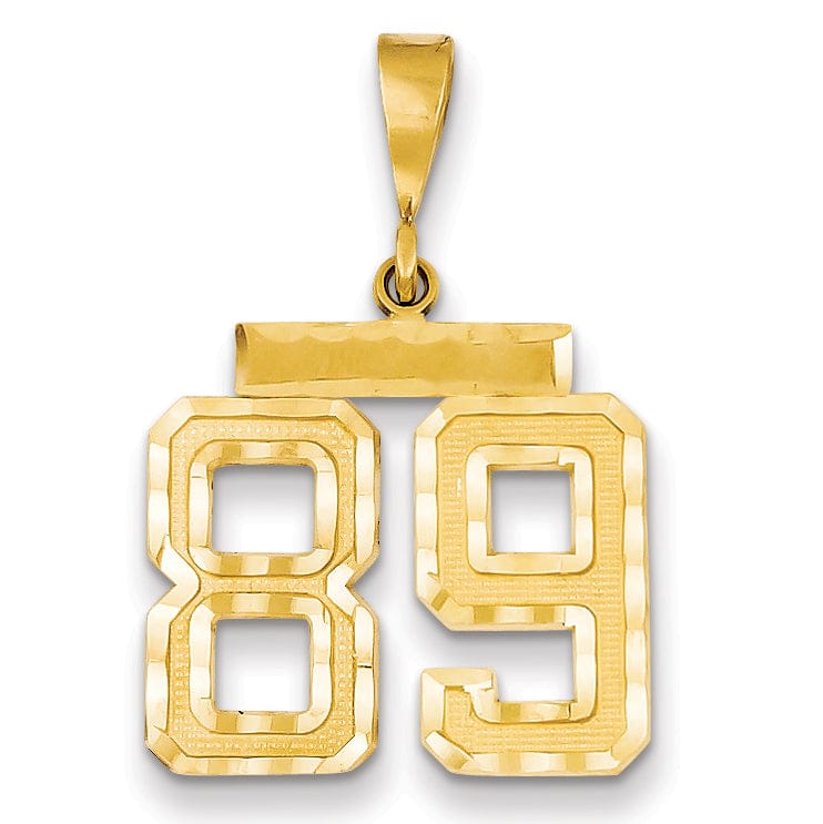 14K Yellow Gold Polished Diamond Cut Finish Medium Size Number 89 Charm Pendant