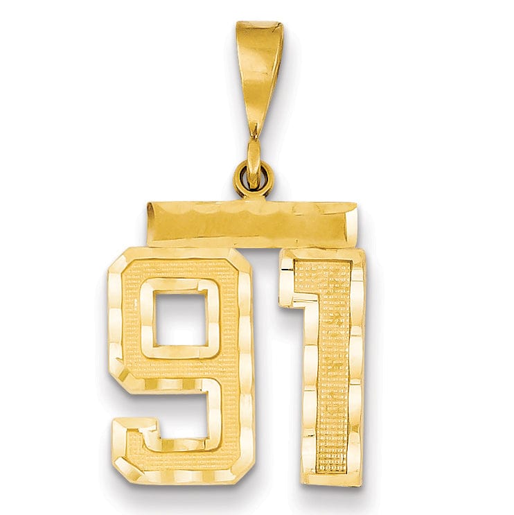 14K Yellow Gold Polished Diamond Cut Finish Medium Size Number 91 Charm Pendant