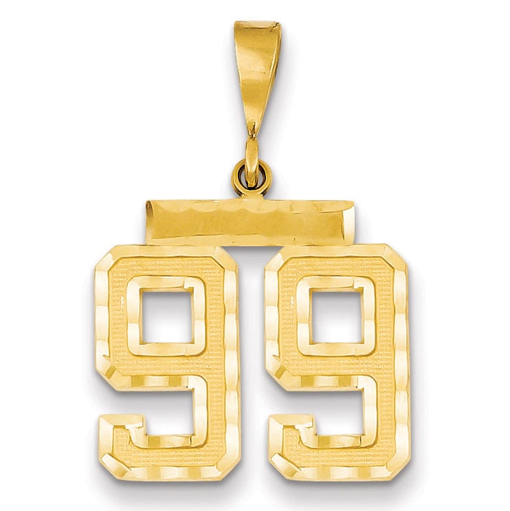 14K Yellow Gold Polished Diamond Cut Finish Medium Size Number 99 Charm Pendant