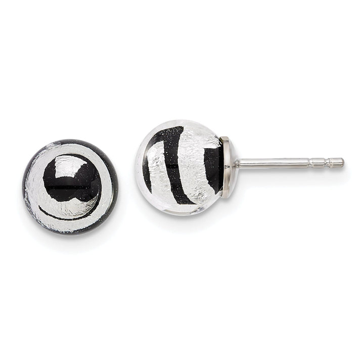 Silver Black Color Murano Ball Glass Earrings