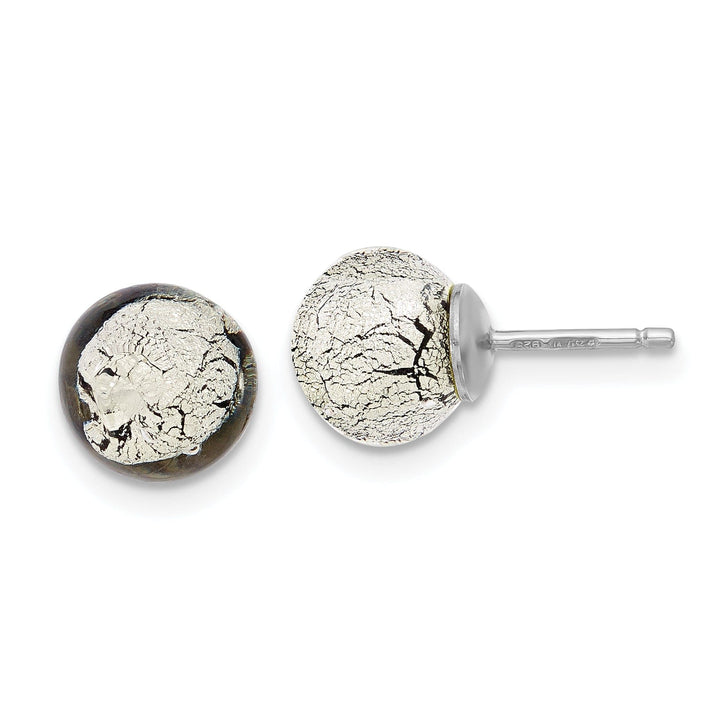 Silver Black Color Murano Glass Ball Earrings