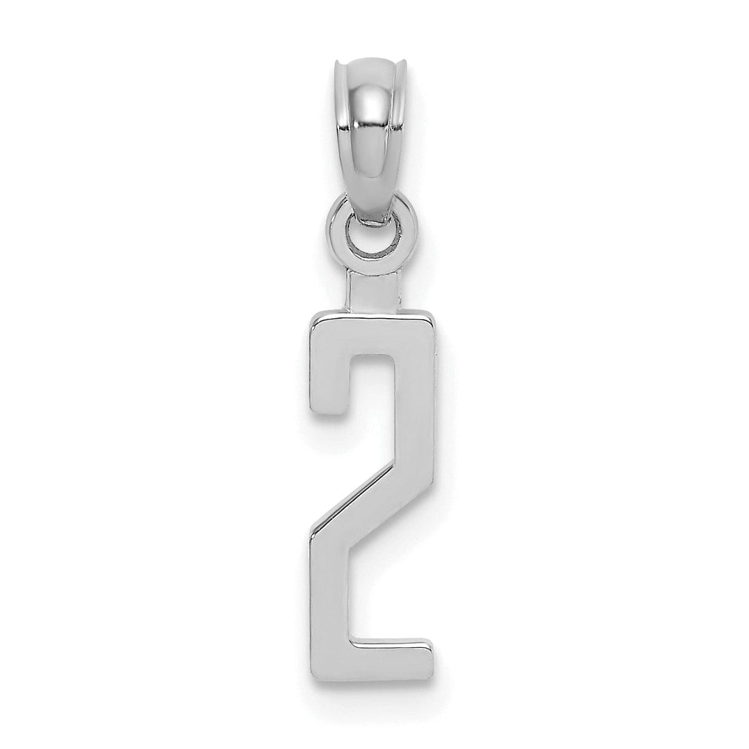 14K White Gold Polished Finished Block Script Design Number 2 Charm Pendant