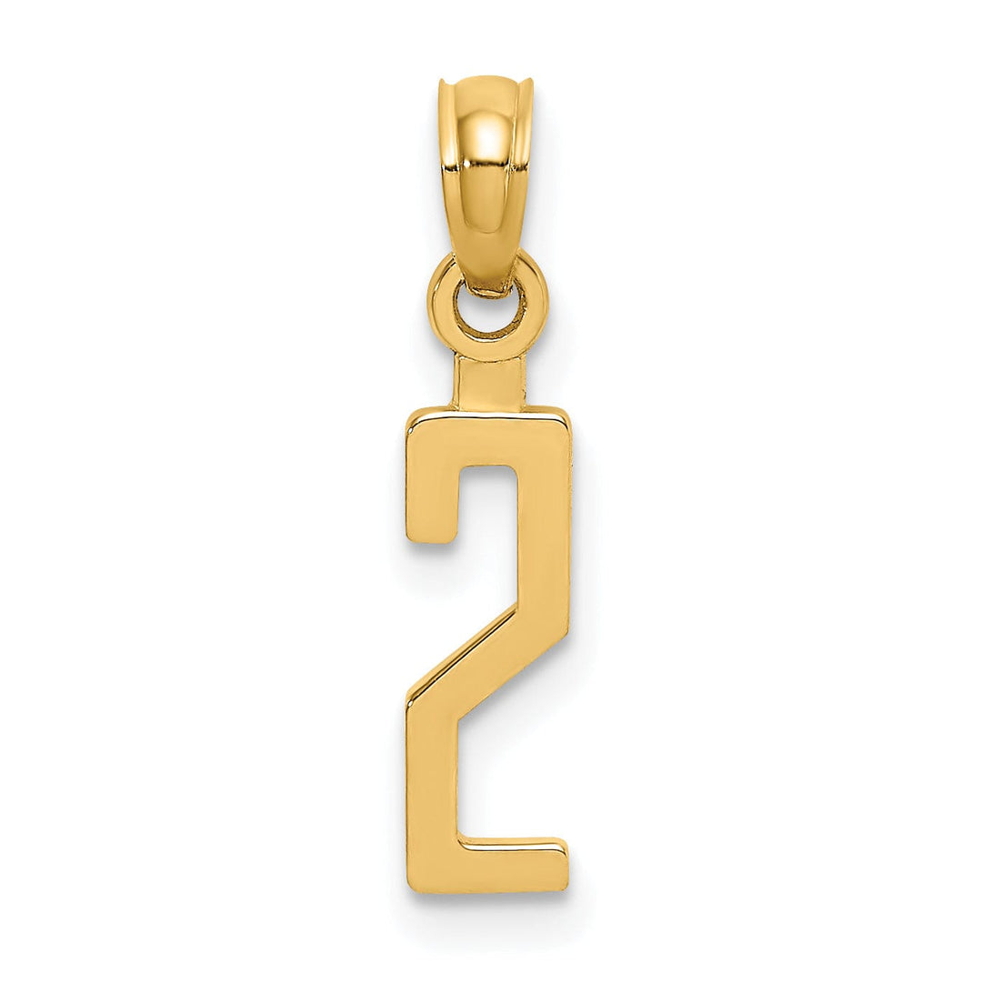 14K Yellow Gold Polished Finished Block Script Design Block Number 2 Charm Pendant