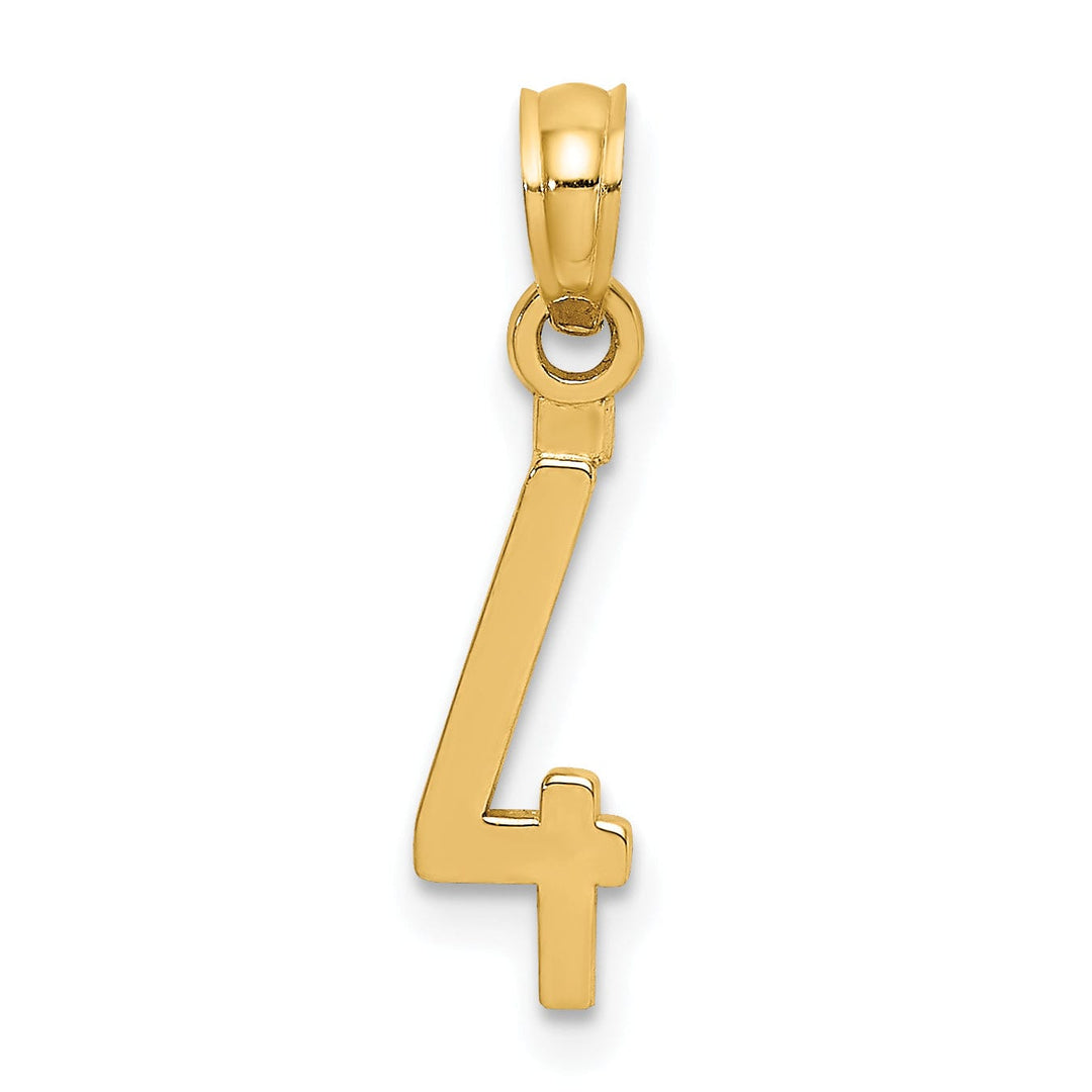 14K Yellow Gold Polished Finished Block Script Design Number 4 Charm Pendant