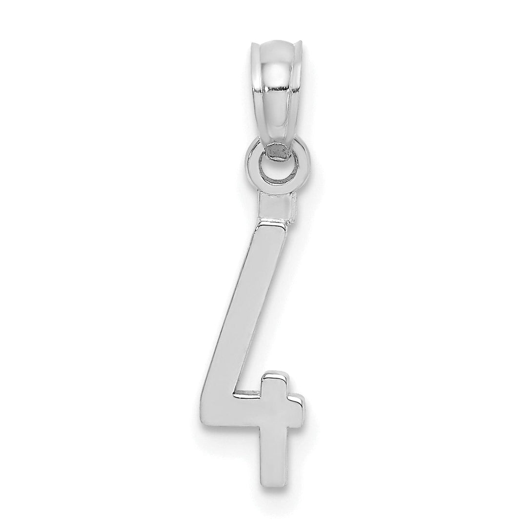 14K White Gold Polished Finished Block Script Design Number 4 Charm Pendant