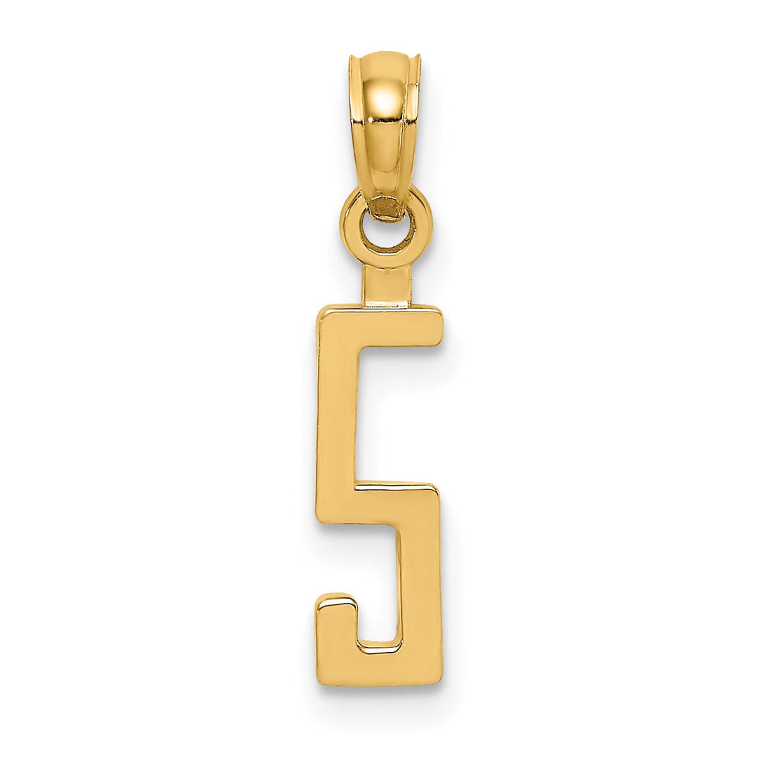 14K Yellow Gold Polished Finished Block Script Design Number 5 Charm Pendant