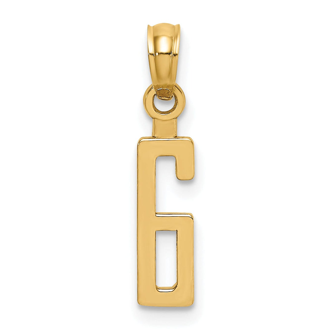 14K Yellow Gold Polished Finished Block Script Design Number 6 Charm Pendant