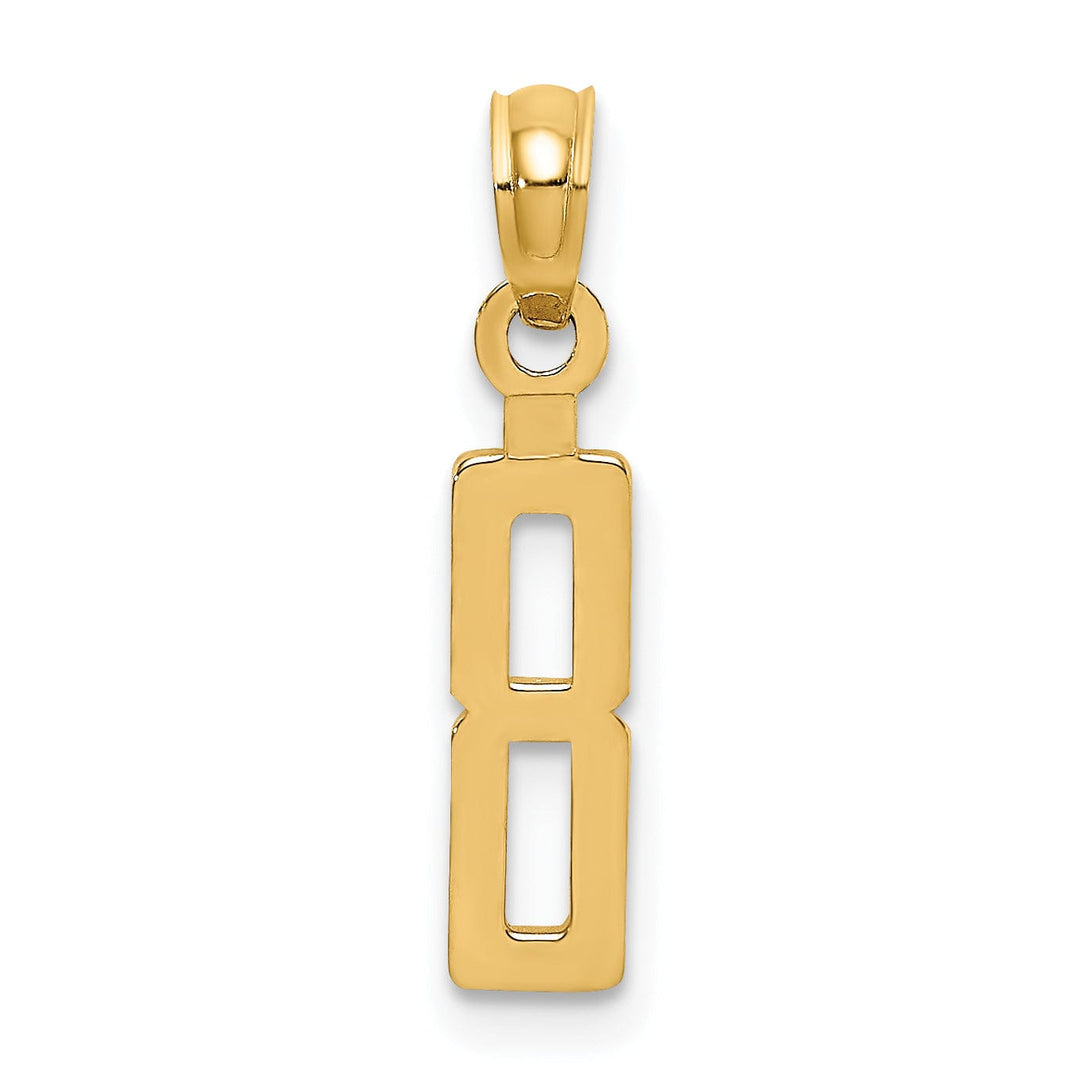14K Yellow Gold Polished Finished Block Script Design Number 8 Charm Pendant