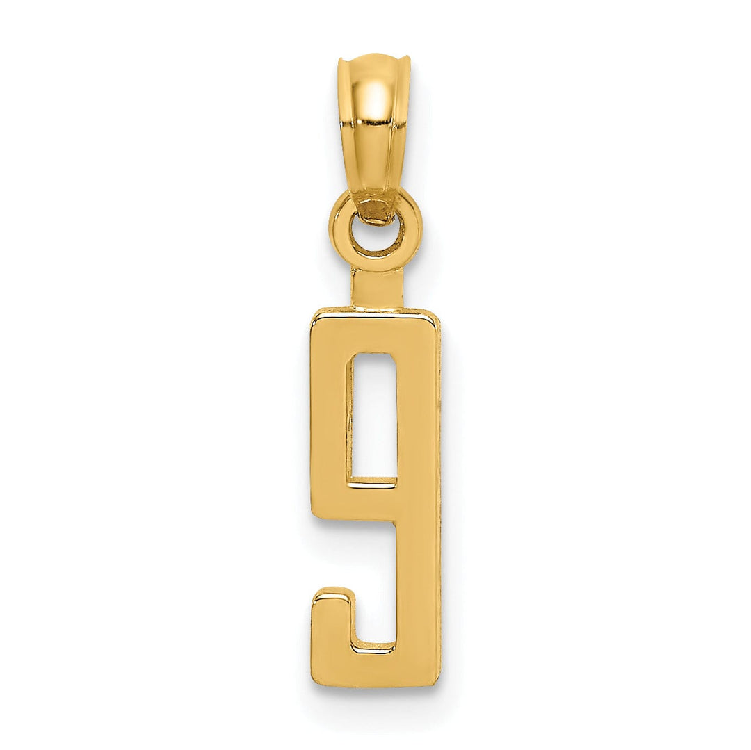 14K Yellow Gold Polished Finished Block Script Design Number 9 Charm Pendant