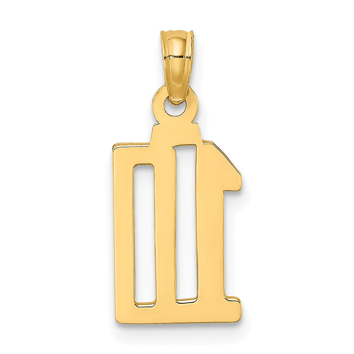 14K Yellow Gold Polished Finished Block Script Design Number 10 Charm Pendant