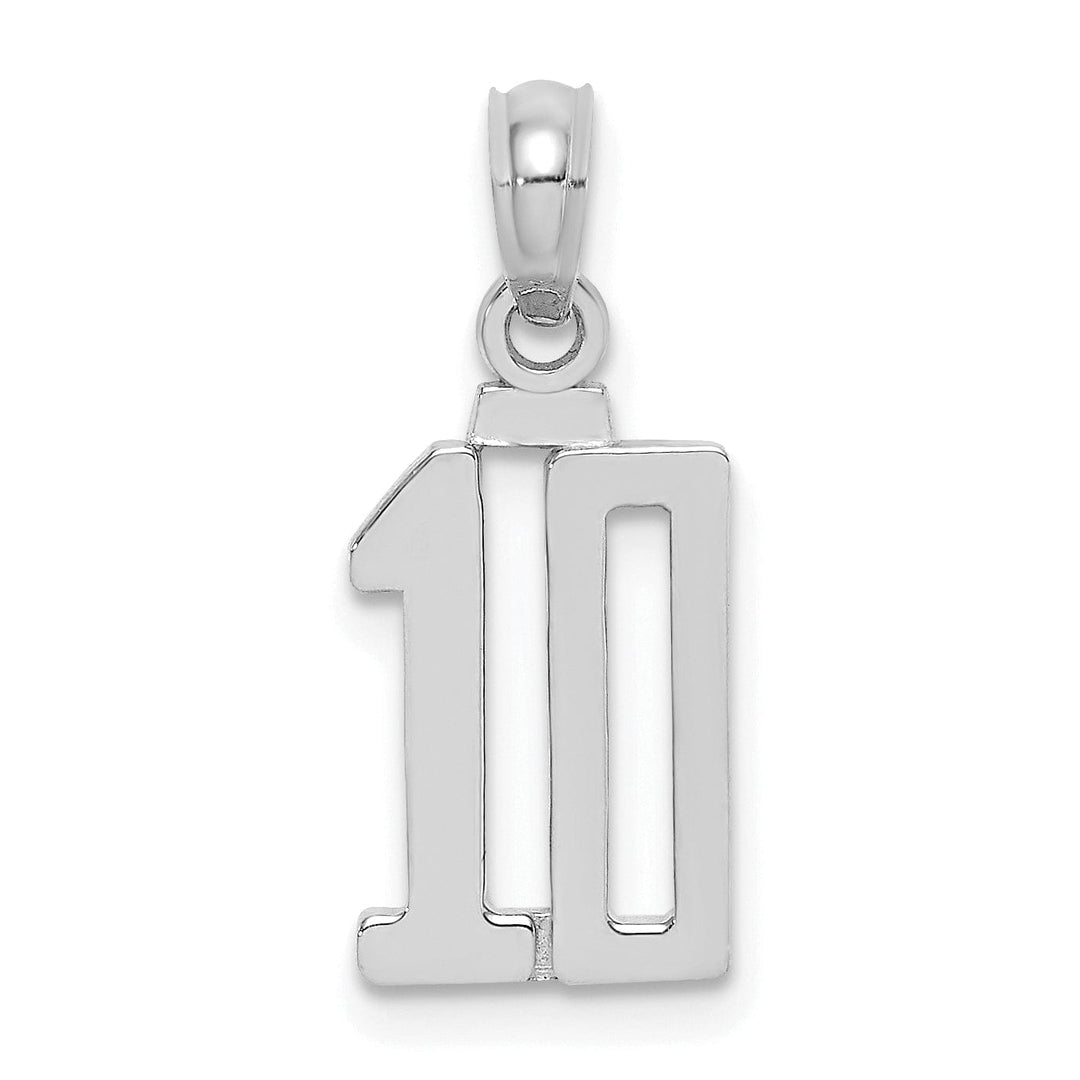 14K White Gold Polished Finished Block Script Design Number 10 Charm Pendant