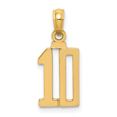 14K Yellow Gold Polished Finished Block Script Design Number 10 Charm Pendant