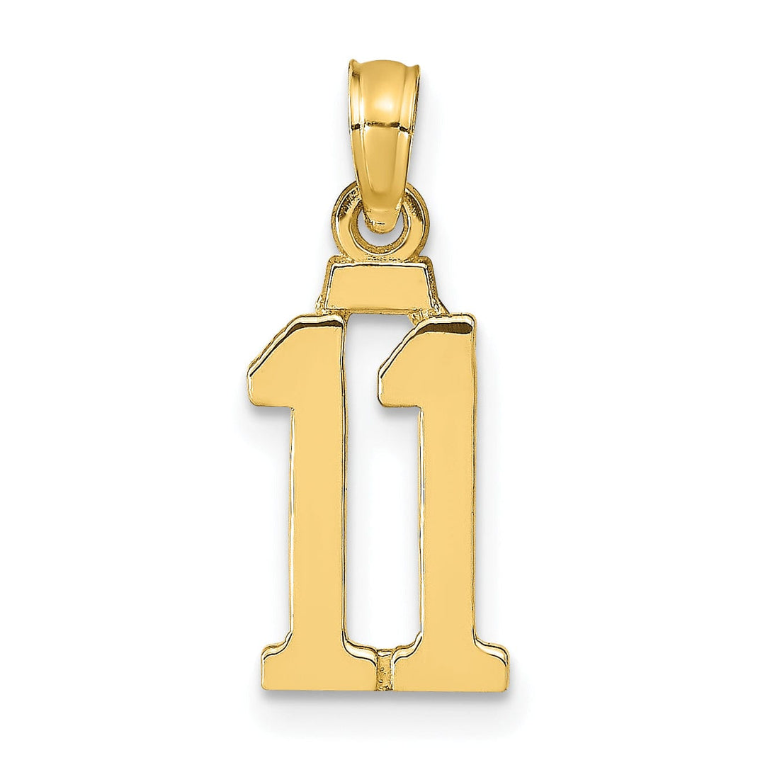 14K Yellow Gold Polished Block Script Design Number 11 Pendant