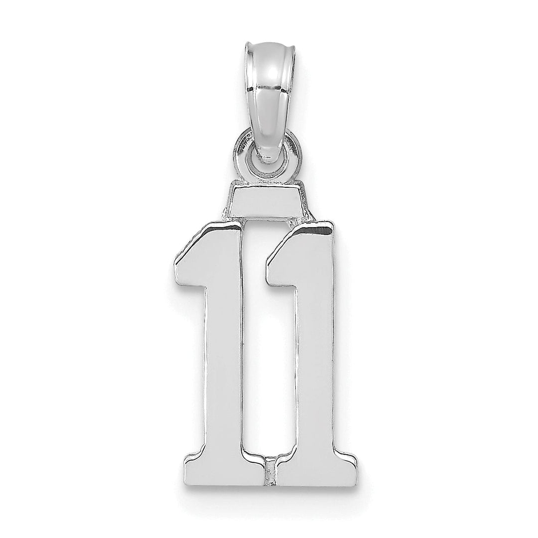 14K White Gold Polished Finished Block Script Design Number 11 Charm Pendant