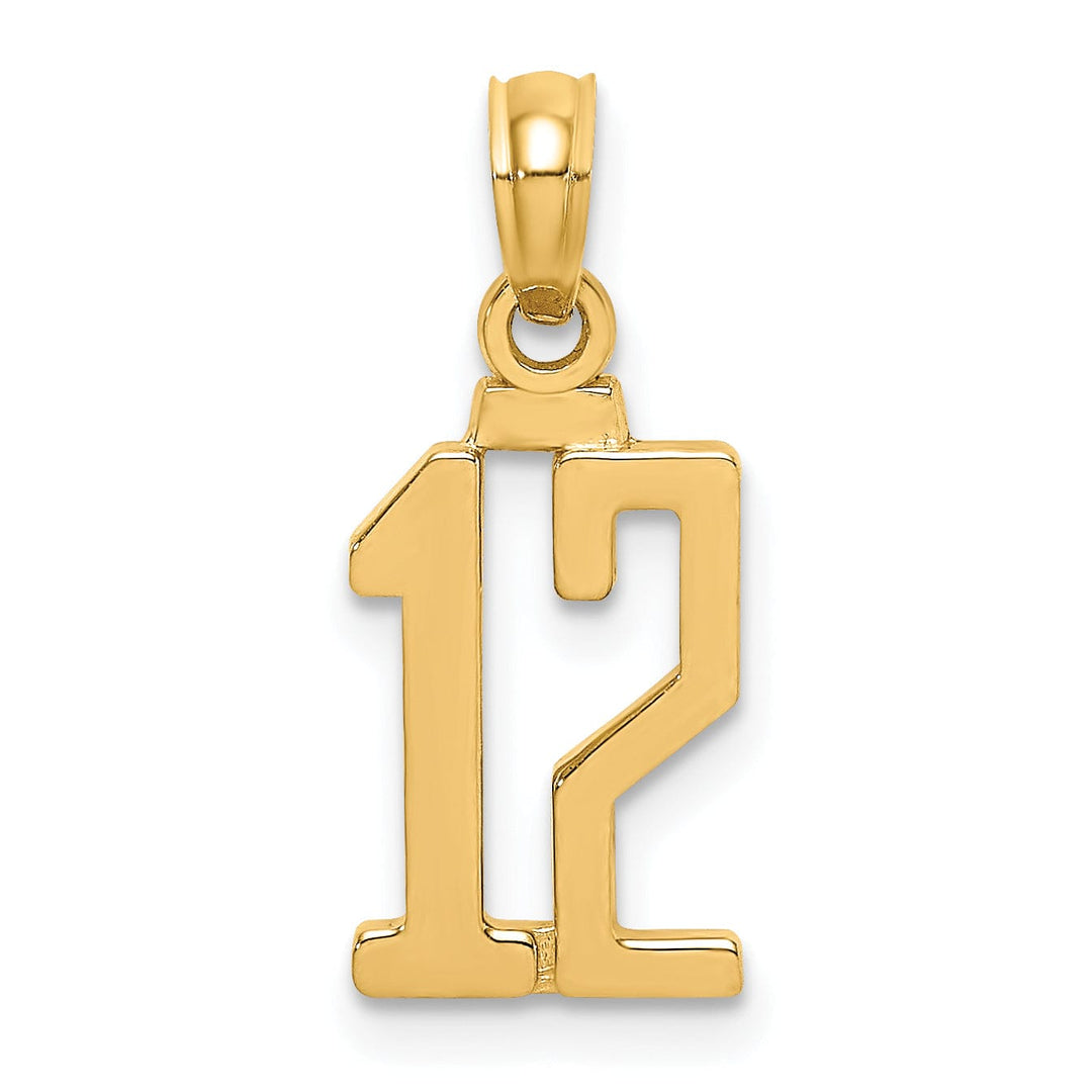 14K Yellow Gold Polished Finished Block Script Design Number 12 Charm Pendant
