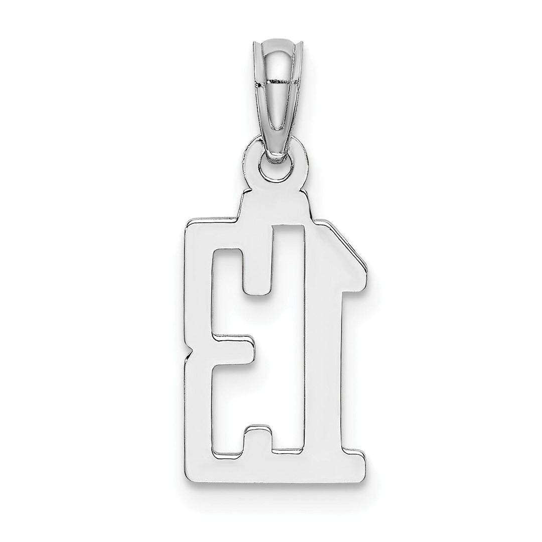 14K White Gold Polished Finished Block Script Design Number 13 Charm Pendant