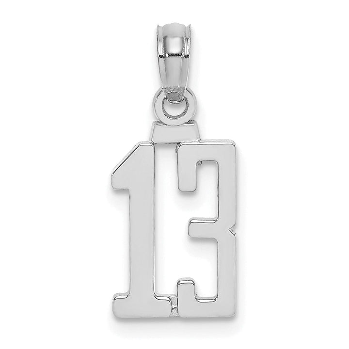 14K White Gold Polished Finished Block Script Design Number 13 Charm Pendant