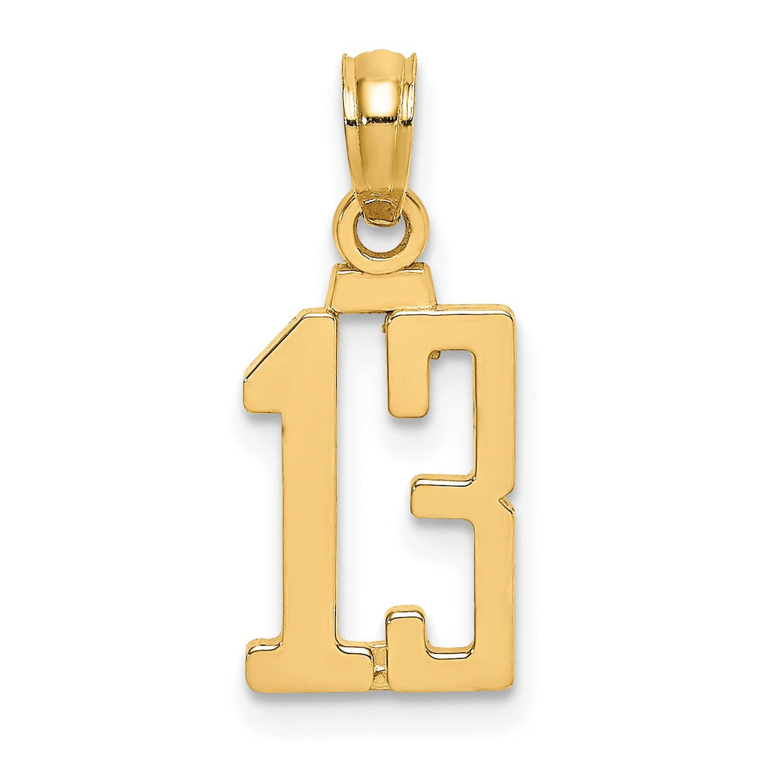 14K Yellow Gold Polished Block Script Design Number 13 Pendant