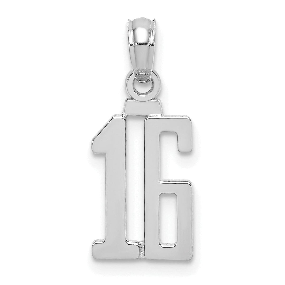 14K White Gold Polished Finished Block Script Design Number 16 Charm Pendant